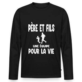 running père et fils partenaire pour la vie papa - T-shirt manches longues Premium bio Homme - noir - Devant - Nico (187cm)