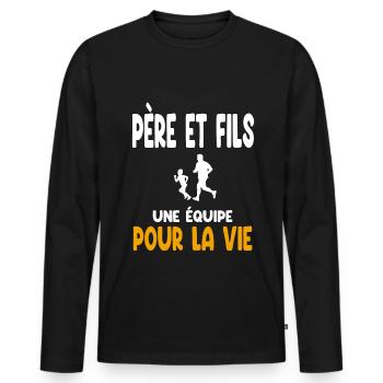 running père et fils partenaire vie papa coureur - T-shirt manches longues Premium bio Homme - noir - Devant - Nico (187cm)