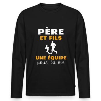 Running father and son dad runner - Men's Premium Organic Long Sleeve Shirt - black - Front - Nico (187cm)