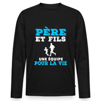 father and son running partner duo man dad - Men's Premium Organic Long Sleeve Shirt - black - Front - Nico (187cm)