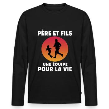 Father and Son Running Retro Vintage Dad Runner - Men's Premium Organic Long Sleeve Shirt - black - Front - Nico (187cm)