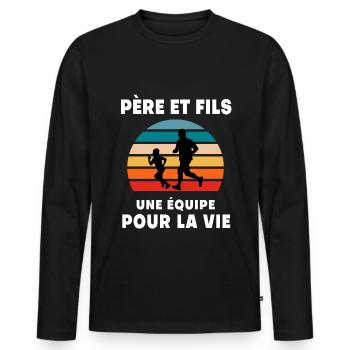 Father and Son Running Vintage Retro Dad Runner - Men's Premium Organic Long Sleeve Shirt - black - Front - Nico (187cm)