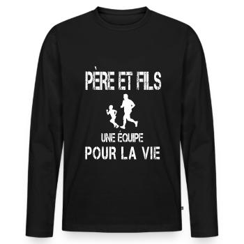 Father and son running dad runner - Men's Premium Organic Long Sleeve Shirt - black - Front - Nico (187cm)