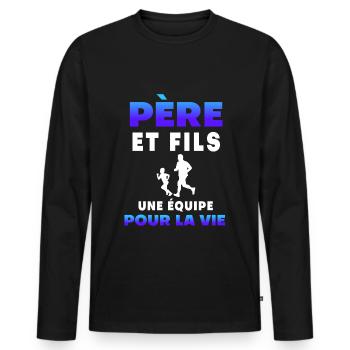 father son running partner duo man dad - Men's Premium Organic Long Sleeve Shirt - black - Front - Nico (187cm)