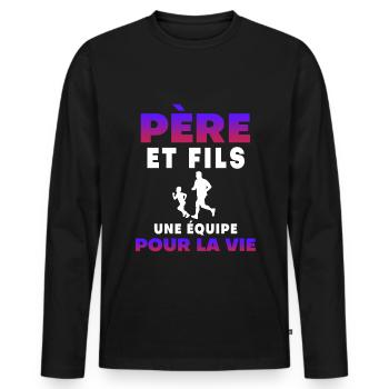 Father, son, running, partner for life, dad - Men's Premium Organic Long Sleeve Shirt - black - Front - Nico (187cm)