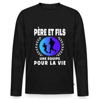 Father Son Running Retro Vintage Man Dad Runner - Men's Premium Organic Long Sleeve Shirt - black - Front - Nico (187cm)