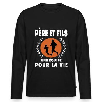 Father Son Running Vintage Retro Dad Runner - Men's Premium Organic Long Sleeve Shirt - black - Front - Nico (187cm)