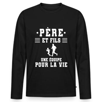 Father son running dad runner - Men's Premium Organic Long Sleeve Shirt - black - Front - Nico (187cm)