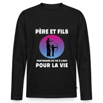 père et fils tir à l'arc rétro vintage homme papa - T-shirt manches longues Premium bio Homme - noir - Devant - Nico (187cm)
