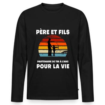 père et fils tir à l'arc vintage rétro sunset papa - T-shirt manches longues Premium bio Homme - noir - Devant - Nico (187cm)
