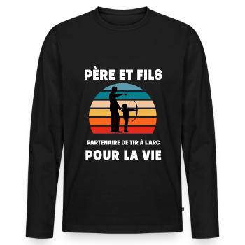 Father and Son Archery Vintage Retro Dad Archer - Men's Premium Organic Long Sleeve Shirt - black - Front - Nico (187cm)