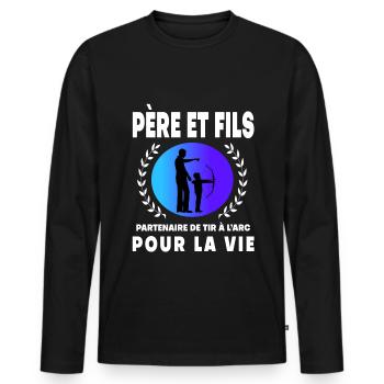 Father Son Archery Retro Vintage Man Dad - Men's Premium Organic Long Sleeve Shirt - black - Front - Nico (187cm)