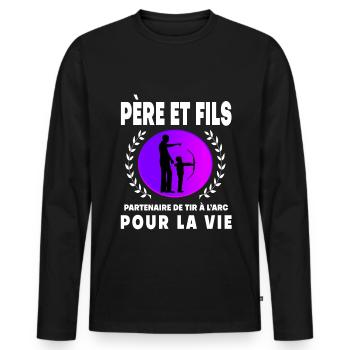 père fils tir à l'arc vintage rétro sunset papa - T-shirt manches longues Premium bio Homme - noir - Devant - Nico (187cm)