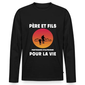 Father and Son Mountaineering Retro Vintage Dad - Men's Premium Organic Long Sleeve Shirt - black - Front - Nico (187cm)