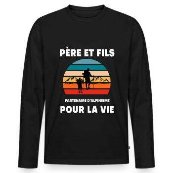 Vater und Sohn Bergsteigen Vintage Retro Papa - Männer Premium Bio Langarmshirt - Schwarz - Vorne - Nico (187cm)