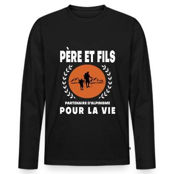 Vater Sohn Bergsteigen Vintage Retro Papa - Männer Premium Bio Langarmshirt - Schwarz - Vorne - Nico (187cm)