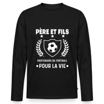 football père et fils partenaire duo homme papa - T-shirt manches longues Premium bio Homme - noir - Devant - Nico (187cm)