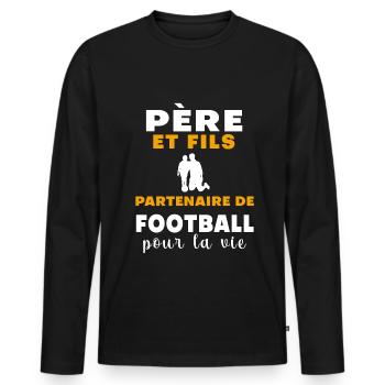 Fußball Vater und Sohn Vater - Männer Premium Bio Langarmshirt - Schwarz - Vorne - Nico (187cm)