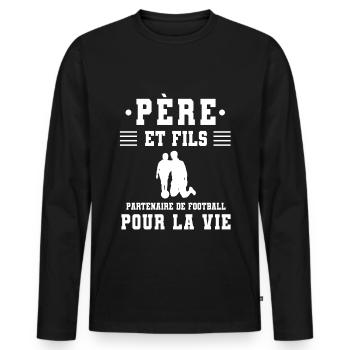 Vater Sohn Fußball Vater - Männer Premium Bio Langarmshirt - Schwarz - Vorne - Nico (187cm)