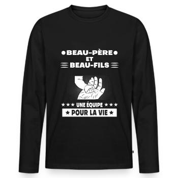 Father-in-law and stepson hand father dad - Men's Premium Organic Long Sleeve Shirt - black - Front - Nico (187cm)
