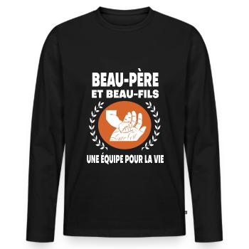 beau-père et beau-fils beau-papa père main - T-shirt manches longues Premium bio Homme - noir - Devant - Nico (187cm)