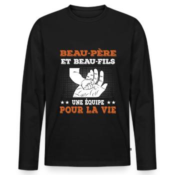 beau-père et beau-fils fête des pères main - T-shirt manches longues Premium bio Homme - noir - Devant - Nico (187cm)