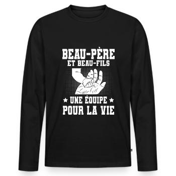 Father-in-law and stepson dad father hand - Men's Premium Organic Long Sleeve Shirt - black - Front - Nico (187cm)