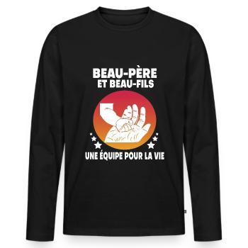 Father-in-law and stepson hand dad - Men's Premium Organic Long Sleeve Shirt - black - Front - Nico (187cm)