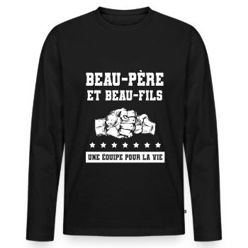 beau-père et beau-fils papa - T-shirt manches longues Premium bio Homme - noir - Devant - Nico (187cm)