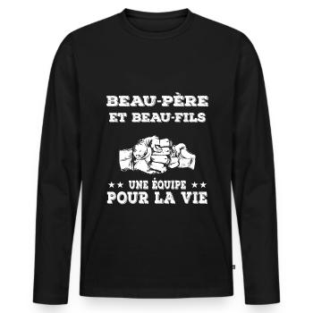 beau-père et beau-fils papa - T-shirt manches longues Premium bio Homme - noir - Devant - Nico (187cm)