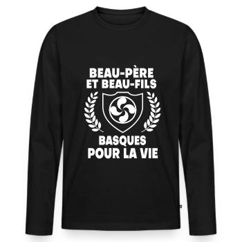 beau-père et beau-fils basque fête des pères - T-shirt manches longues Premium bio Homme - noir - Devant - Nico (187cm)