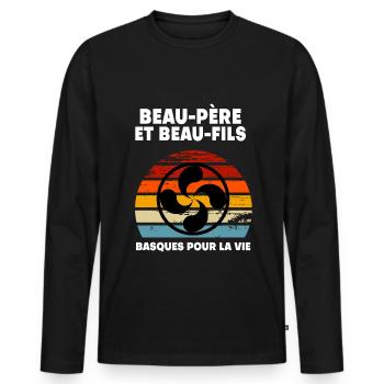 beau-père et beau-fils basque vintage - T-shirt manches longues Premium bio Homme - noir - Devant - Nico (187cm)