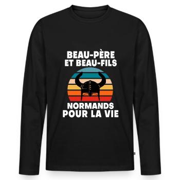 Schwiegervater und Schwiegersohn Papa Normand - Männer Premium Bio Langarmshirt - Schwarz - Vorne - Nico (187cm)