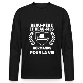 Schwiegervater und Schwiegersohn Normand, Vater, Normandie - Männer Premium Bio Langarmshirt - Schwarz - Vorne - Nico (187cm)