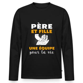 père et fille main fête des pères - T-shirt manches longues Premium bio Homme - noir - Devant - Nico (187cm)