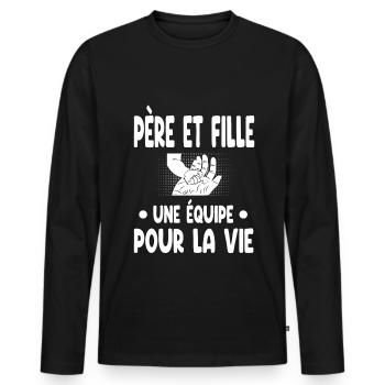 père et fille main homme - T-shirt manches longues Premium bio Homme - noir - Devant - Nico (187cm)