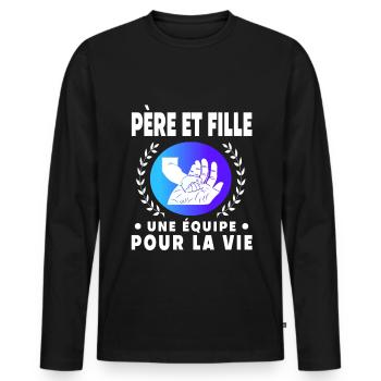 père et fille main papa père - T-shirt manches longues Premium bio Homme - noir - Devant - Nico (187cm)