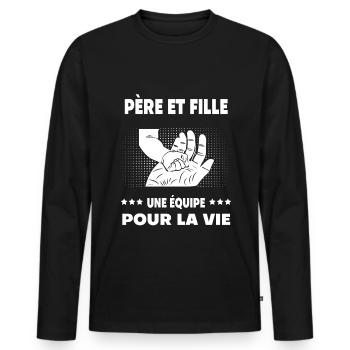 père et fille homme main - T-shirt manches longues Premium bio Homme - noir - Devant - Nico (187cm)
