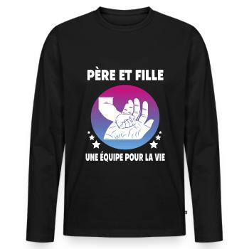 père et fille papa fête des pères main - T-shirt manches longues Premium bio Homme - noir - Devant - Nico (187cm)