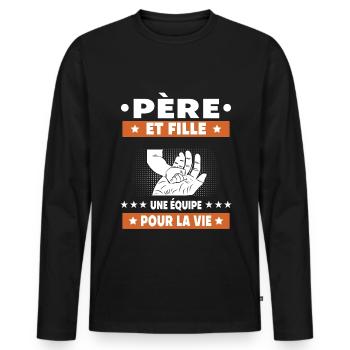 père et fille papa homme main - T-shirt manches longues Premium bio Homme - noir - Devant - Nico (187cm)