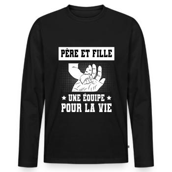 père et fille papa père main - T-shirt manches longues Premium bio Homme - noir - Devant - Nico (187cm)