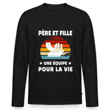 père et fille vintage main - T-shirt manches longues Premium bio Homme - noir - Devant - Nico (187cm)