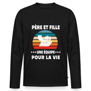 père et fille vintage homme main - T-shirt manches longues Premium bio Homme - noir - Devant - Nico (187cm)