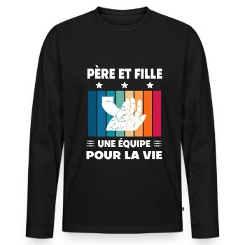 père et fille vintage papa main - T-shirt manches longues Premium bio Homme - noir - Devant - Nico (187cm)