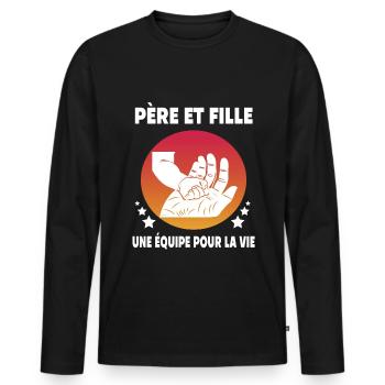 père fille main papa - T-shirt manches longues Premium bio Homme - noir - Devant - Nico (187cm)