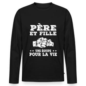 Father and daughter dad point shot - Men's Premium Organic Long Sleeve Shirt - black - Front - Nico (187cm)