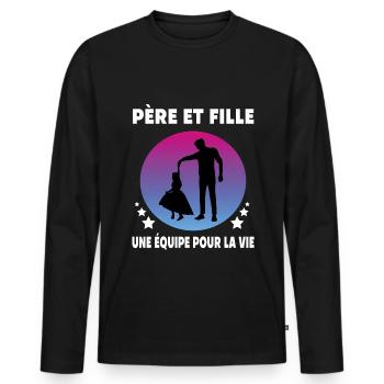 papa père et fille rétro vintage - T-shirt manches longues Premium bio Homme - noir - Devant - Nico (187cm)