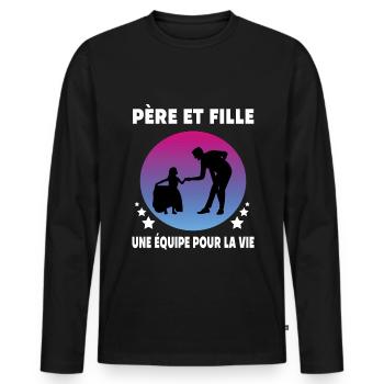 papa père et fille rétro vintage père - T-shirt manches longues Premium bio Homme - noir - Devant - Nico (187cm)