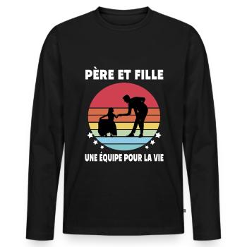 Vater Vater und Tochter Vintage Vater - Männer Premium Bio Langarmshirt - Schwarz - Vorne - Nico (187cm)