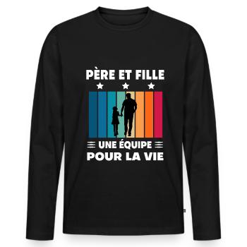papa père et fille fête des pères père papa - T-shirt manches longues Premium bio Homme - noir - Devant - Nico (187cm)